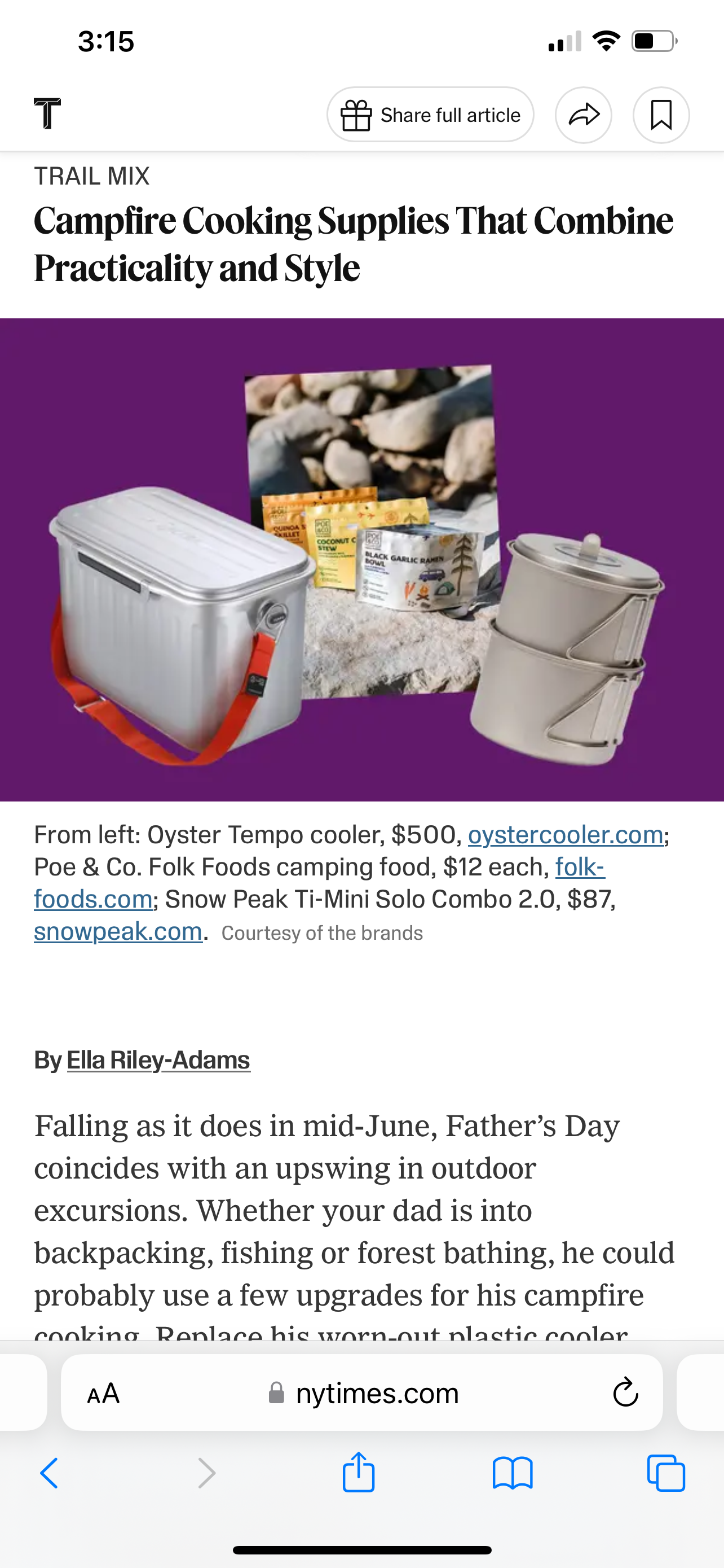 new york times fathers day camping food